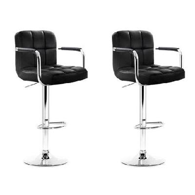 set of 2 bar stools gas lift swivel armrests - steel and black
