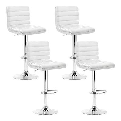 set of 4 pu leather lined pattern bar stools- white and chrome