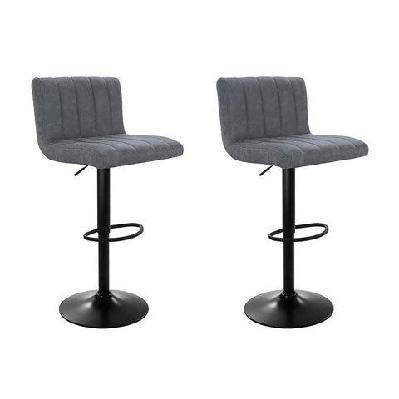 set of 2 bar stools pu leather line style - grey