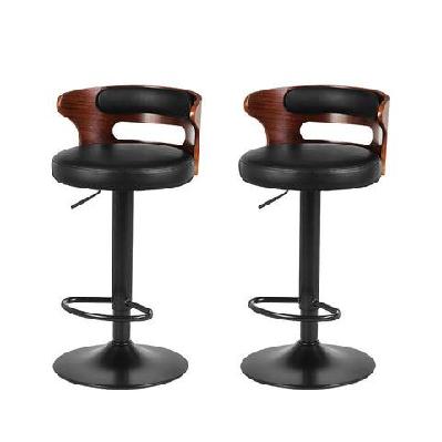 artiss set of 2 bar stools kitchen wooden gas lift leather stool metal black barstools