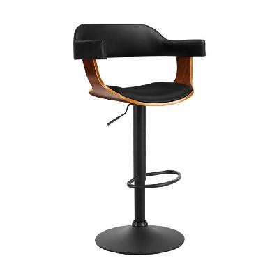 bar stool curved gas lift pu leather - black and wood