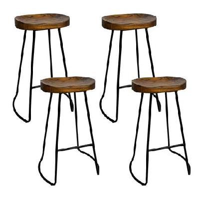 set of 4 elm wood backless bar stools 75cm - black