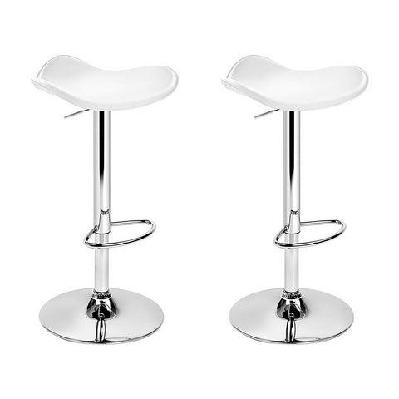 set of 2 gas lift bar stools pu leather - white and chrome
