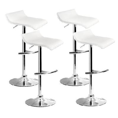 set of 4 pu leather wave style bar stools - white
