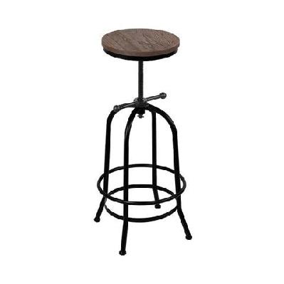 bar stool industrial round seat wood metal - black and brown