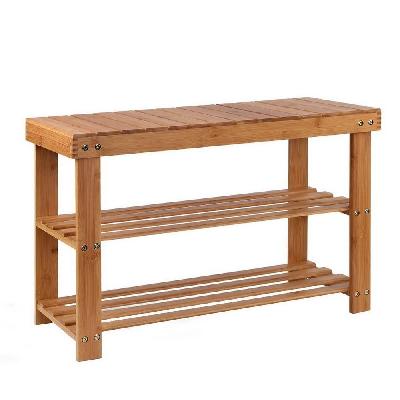 bamboo shoe rack wooden seat bench organiser shelf stool