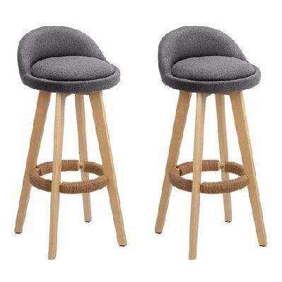 set of 2 fabric backrest bar stools - grey