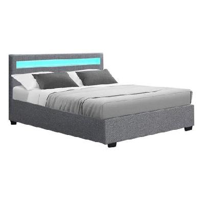 cole led bed frame fabric gas lift storage - grey double