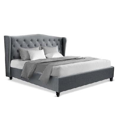 pier fabric french provincial bed frame w/ headboard king size grey