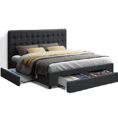avio bed frame fabric storage drawers - charcoal queen