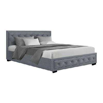 tiyo bed frame fabric gas lift storage - grey queen