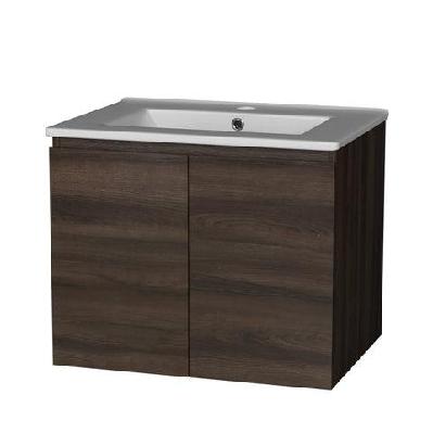cefito bathroom vanity unit ceramic basin cabinet wall mounted storage 600mm walnut