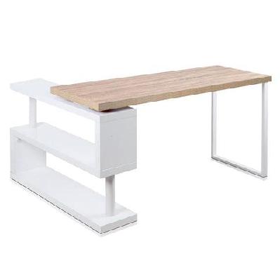 rotary corner desk with bookshelf - brown and white