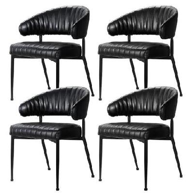 dining chairs set of 4 leather hollow armchair black