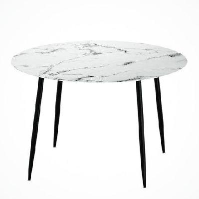 dining table round wooden table with marble effect metal legs 110cm white
