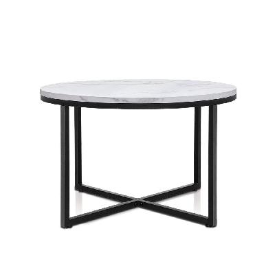 coffee table marble effect side tables bedside round black metal 70x70cm