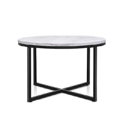 coffee table marble effect side tables bedside round black metal 70x70cm