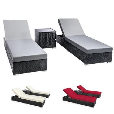 outdoor sun lounge wicker lounger setting day bed chair pool furniture rattan sofa cushion garden patio 3pc black frame