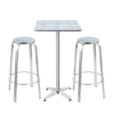 outdoor bistro set bar table stools adjustable aluminium cafe 3pc square 