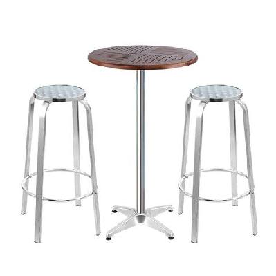 outdoor bistro set bar table stools adjustable aluminium cafe 3pc wood
