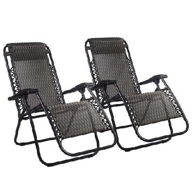 set of 2 zero gravity chairs reclining outdoor furniture sun lounge folding camping lounger grey