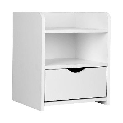 modern open shelf nightstand bedside side table w/ drawer - white