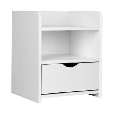 modern open shelf nightstand bedside side table w/ drawer - white
