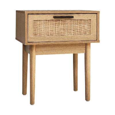 bedside tables table 1 drawer storage cabinet rattan wood nightstand