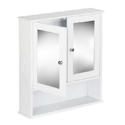 bathroom tallboy storage cabinet with mirror - white