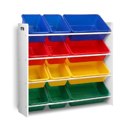 12 plastic bins kids toy organiser box bookshelf storage children rack