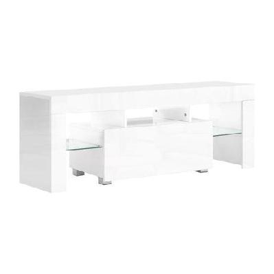 130cm rgb led tv stand cabinet entertainment unit gloss furniture drawer tempered glass shelf white