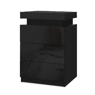 bedside tables side table 3 drawers rgb led high gloss nightstand black
