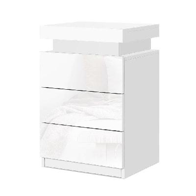 bedside tables side table 3 drawers rgb led high gloss nightstand white