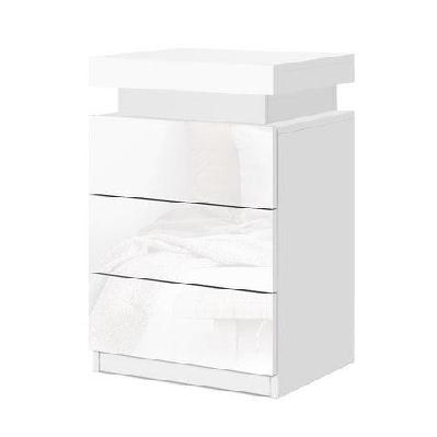 bedside tables side table 3 drawers rgb led high gloss nightstand white