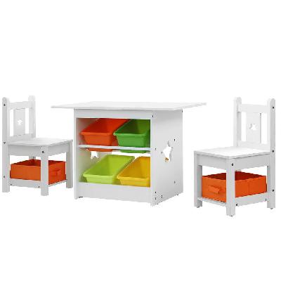 keezi 3 pcs kids table and chairs set children furniture play toys storage box