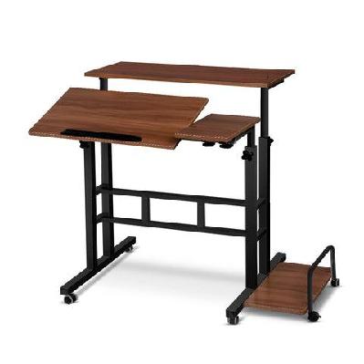 twin laptop table desk - dark wood