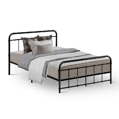 metal bed frame king single size platform foundation mattress base leo black