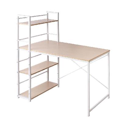 metal desk with shelves - white with oak top