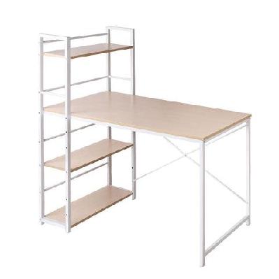 metal desk with shelves - white with oak top