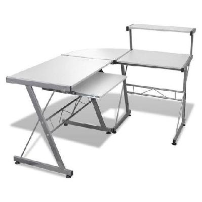 corner metal pull out table desk - white