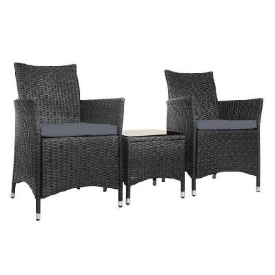 3pc bistro wicker outdoor furniture set black
