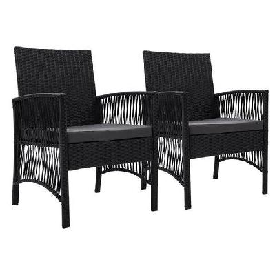 outdoor furniture set of 2 dining chairs wicker garden patio cushion black gardeon