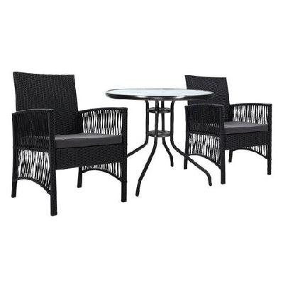 outdoor furniture dining chairs wicker garden patio cushion black 3pcs tea coffee cafe bar set