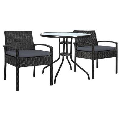 outdoor furniture dining chairs wicker garden patio cushion black 3pcs sofa set tea coffee cafe bar set