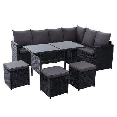 outdoor furniture dining setting sofa set wicker 9 seater storage cover black