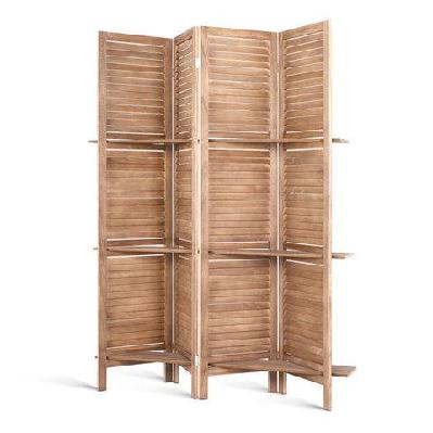room divider privacy screen foldable partition stand 4 panel brown