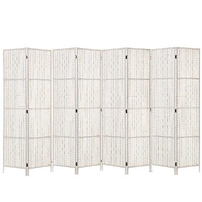 8 panels room divider screen privacy rattan timber fold woven stand white
