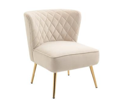 adele velvet fabric lounge accent armchair w/ gold legs - cream beige