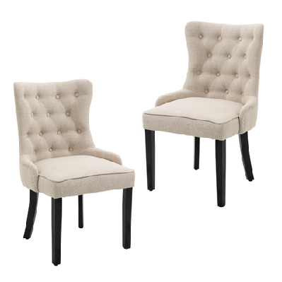 set of 2 will modern fabric kitchen dining chair - beige
