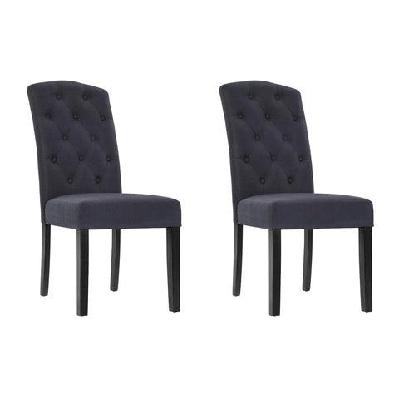 set of 2 dining chairs french provincial kitchen cafe fabric padded high back pine wood grey